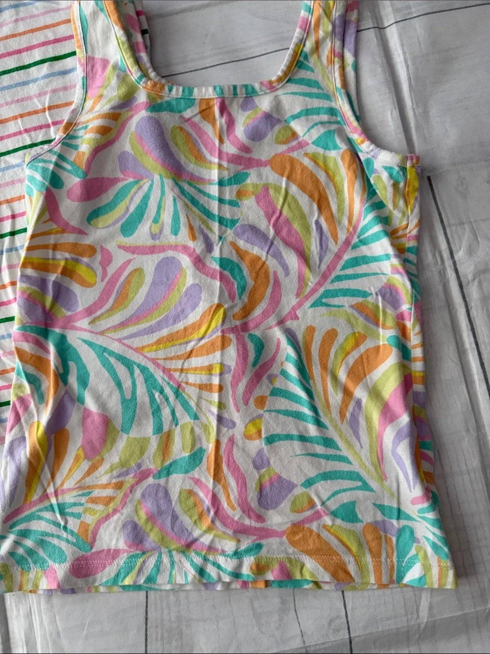 Girls' Multicolor Stripe & Pastel Print Tank Tops - Pack of 2